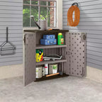 Suncast 9 Cu Ft Base Storage Cabinet with Shelves, Platinum Metallic/Slate
