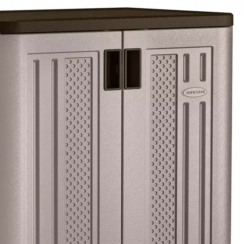 Suncast 9 Cu Ft Base Storage Cabinet with Shelves, Platinum Metallic/Slate