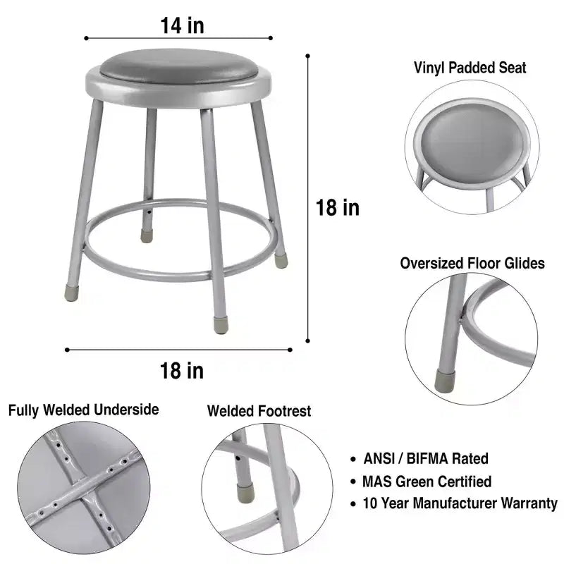 Sgabello da bar in acciaio con imbottitura in vinile resistente, confezione da 2 pezzi, grigio - Hampden Furnishings