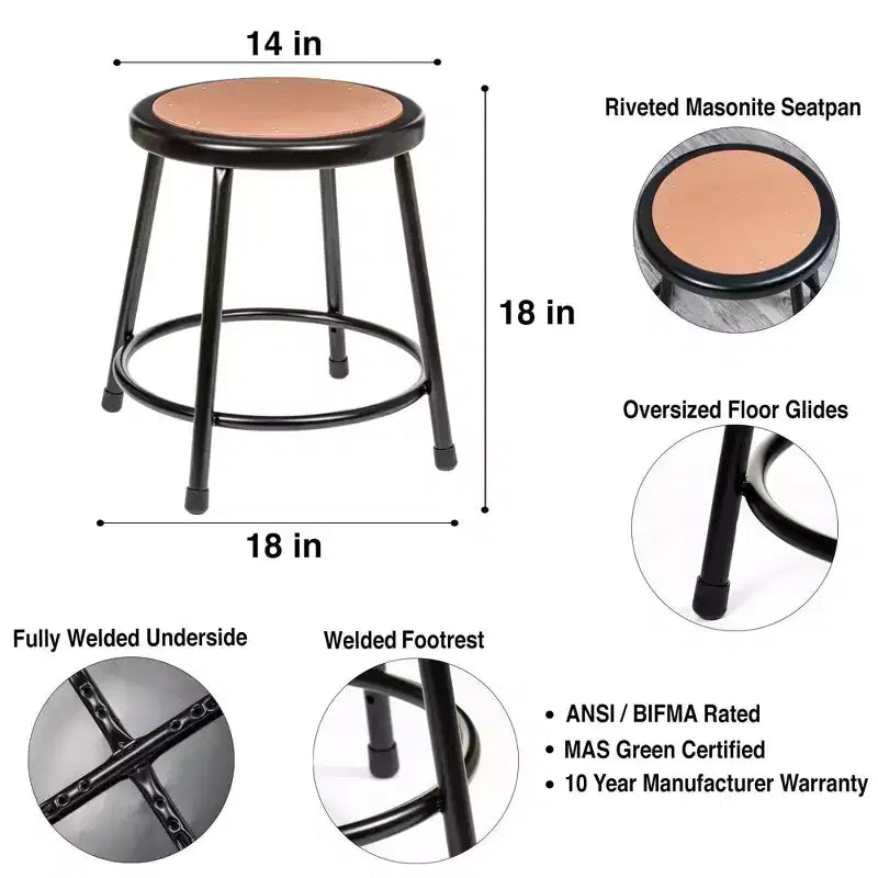 2pk Heavy Duty Steel Stool Black - Hampden Furnishings