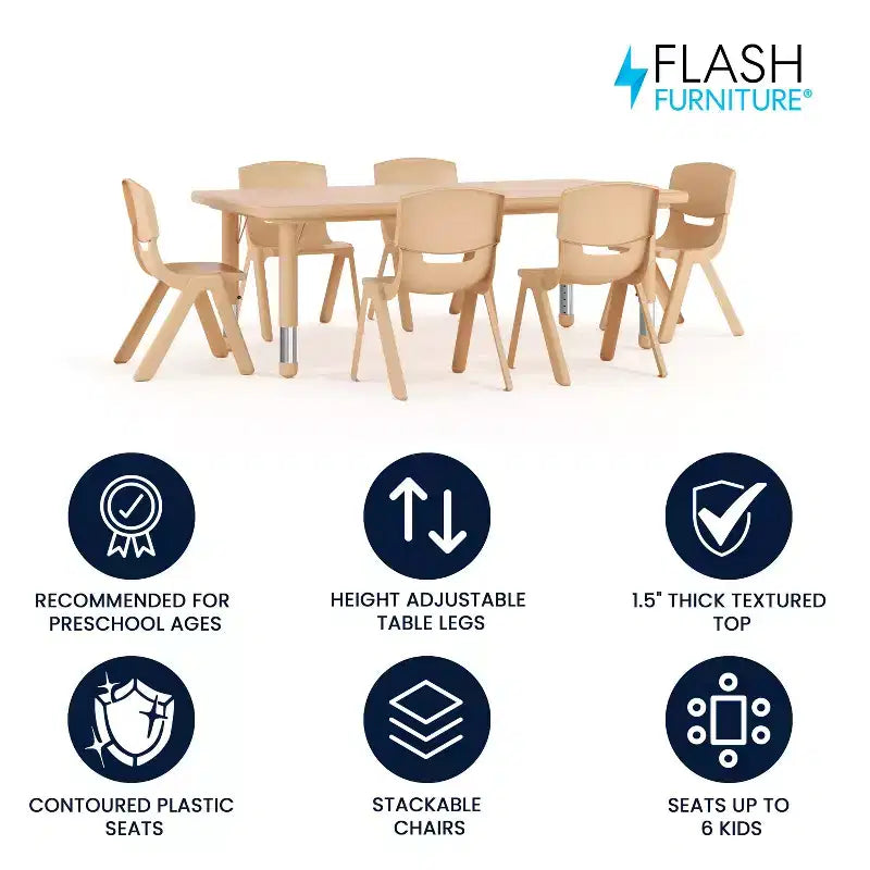 Set Tavolo attività regolabile in altezza rettangolare in plastica 24"L x 48"P Flash Furniture con 6 sedie