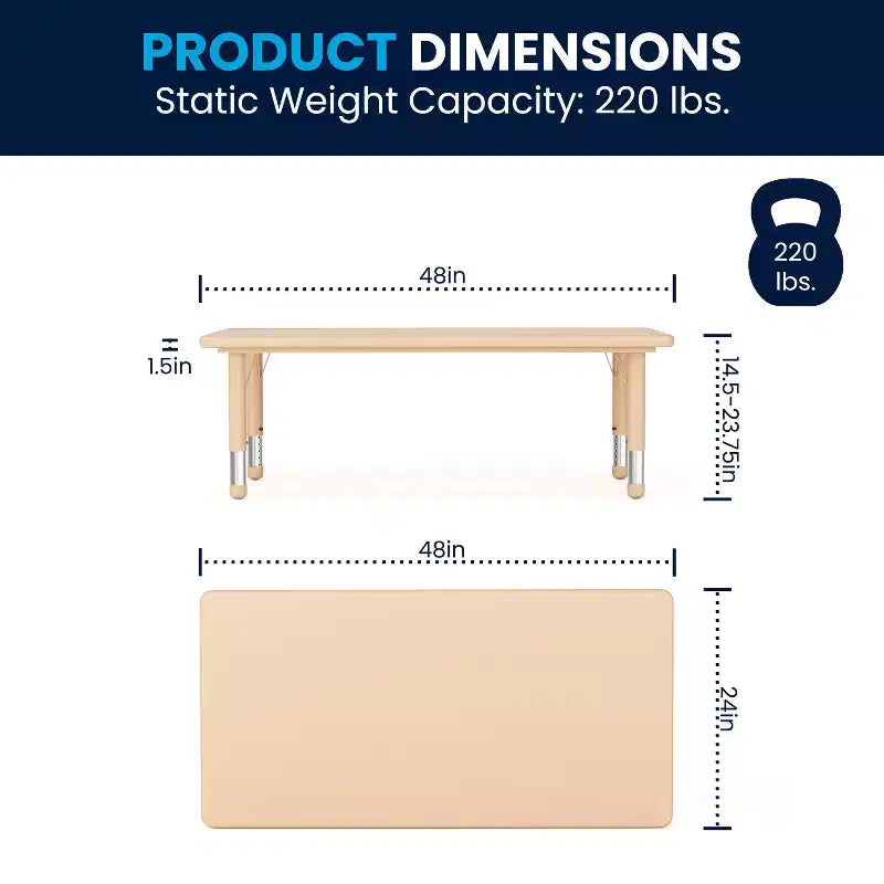 Set Tavolo attività regolabile in altezza rettangolare in plastica 24"L x 48"P Flash Furniture con 6 sedie