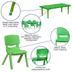 Set Tavolo attività regolabile in altezza rettangolare in plastica 24"L x 48"P Flash Furniture con 6 sedie