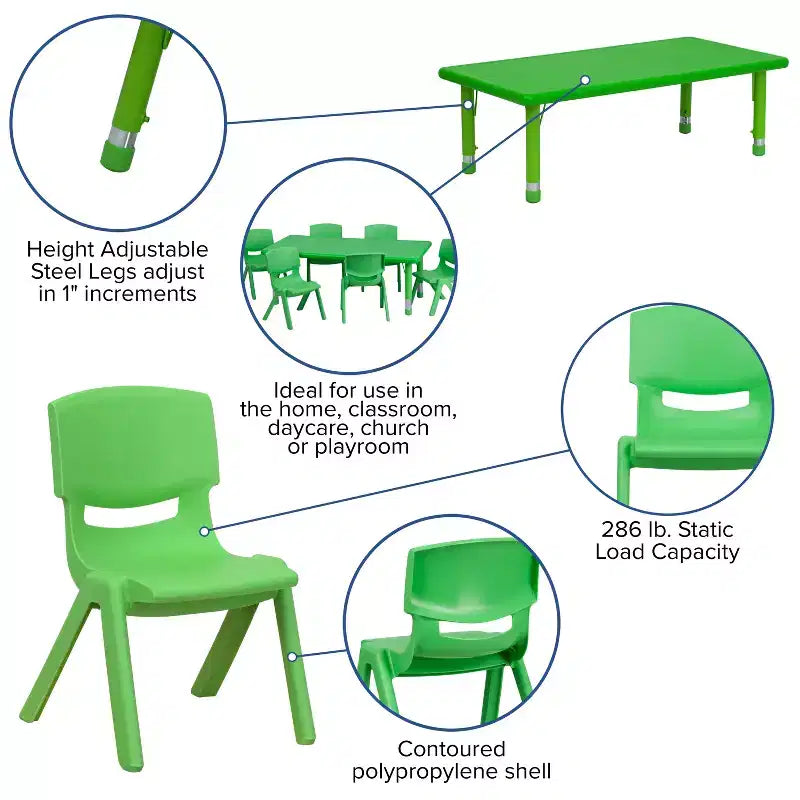 Set Tavolo attività regolabile in altezza rettangolare in plastica 24"L x 48"P Flash Furniture con 6 sedie