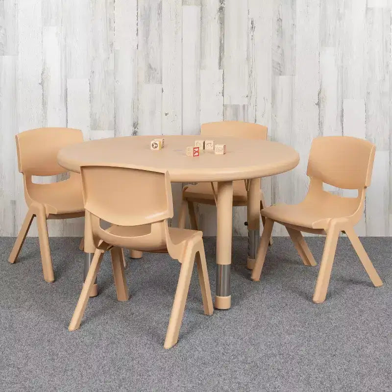 Flash Furniture 33 Round Plastic Height Adjustable Activity Table Set with 4 Chairs
