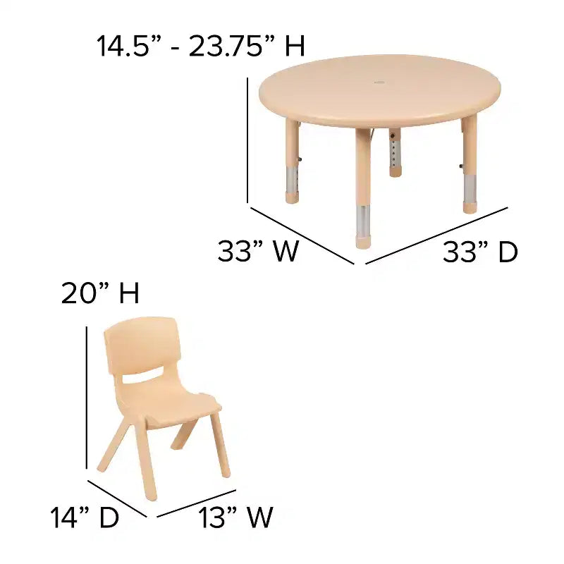 Flash Furniture 33 Round Plastic Height Adjustable Activity Table Set with 4 Chairs