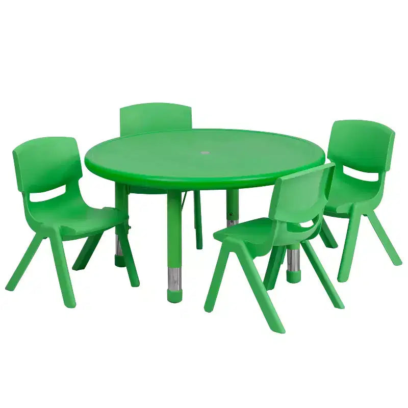 Set Tavolo per Attività Regolabile in Altezza Rotondo in Plastica da 33" Flash Furniture con 4 Sedie