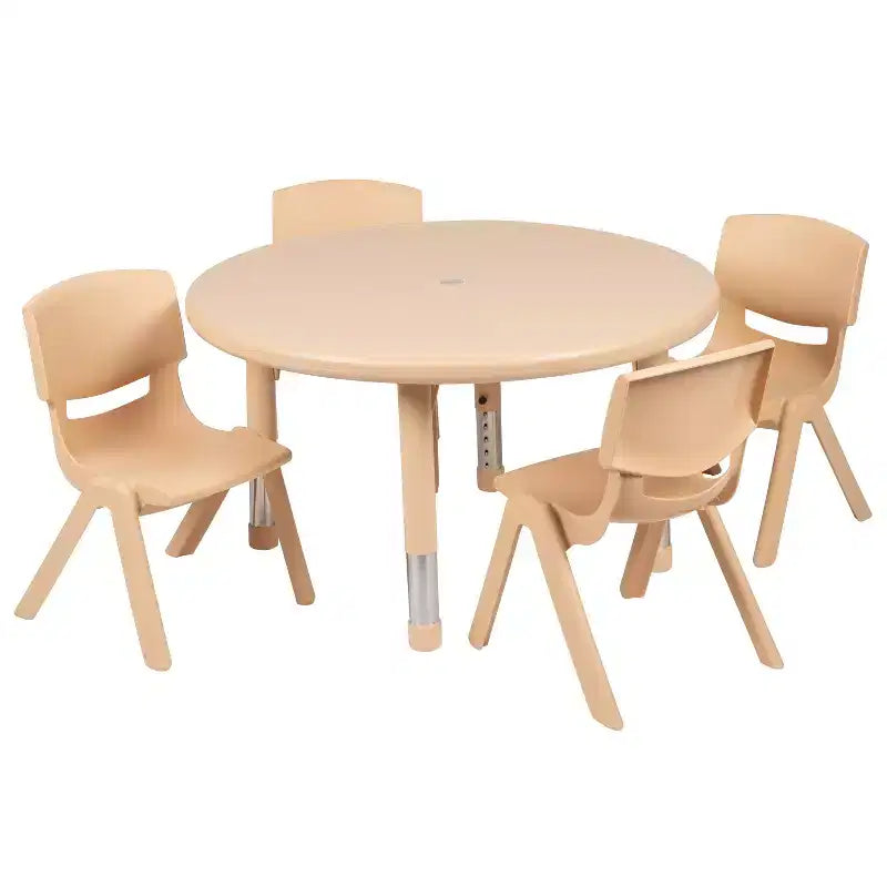 Set Tavolo per Attività Regolabile in Altezza Rotondo in Plastica da 33" Flash Furniture con 4 Sedie
