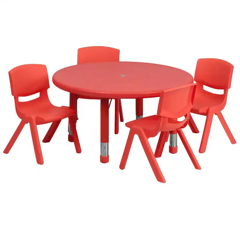 Set Tavolo per Attività Regolabile in Altezza Rotondo in Plastica da 33" Flash Furniture con 4 Sedie