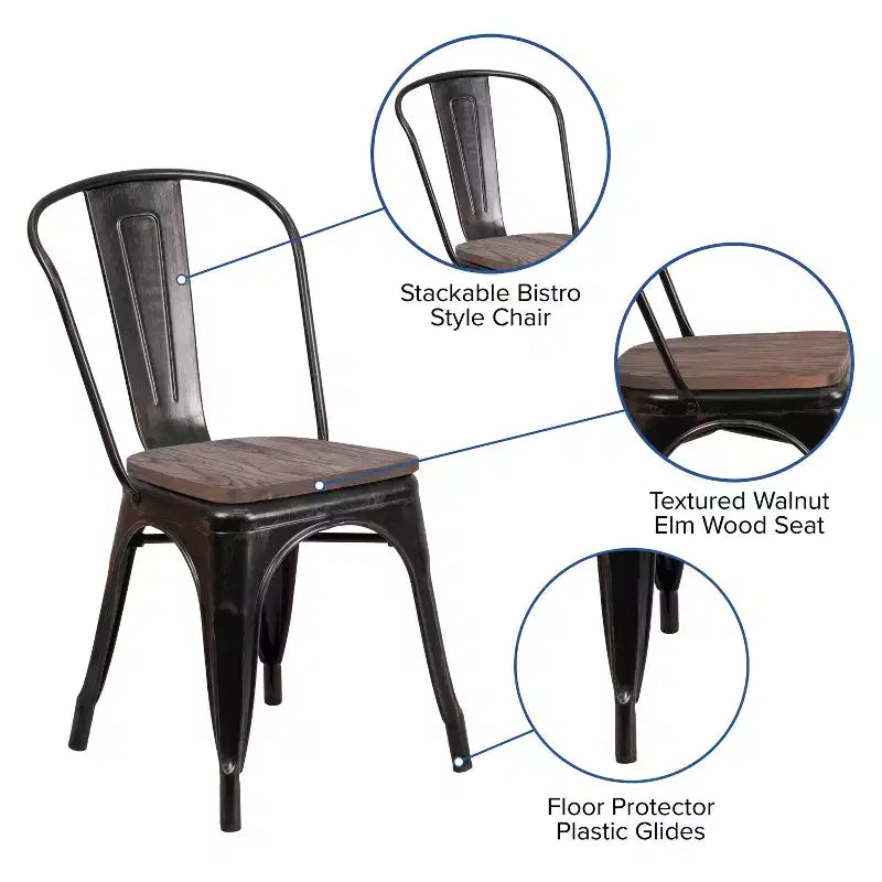 Flash Furniture Metal Stackable Chair with Wood Seat
