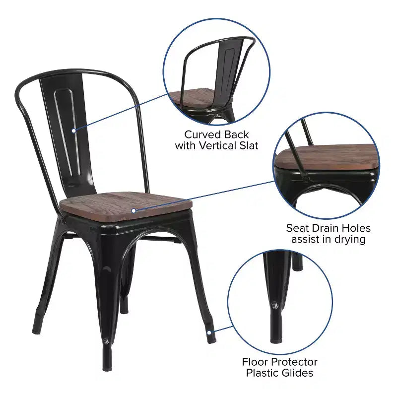 Flash Furniture Metal Stackable Chair with Wood Seat