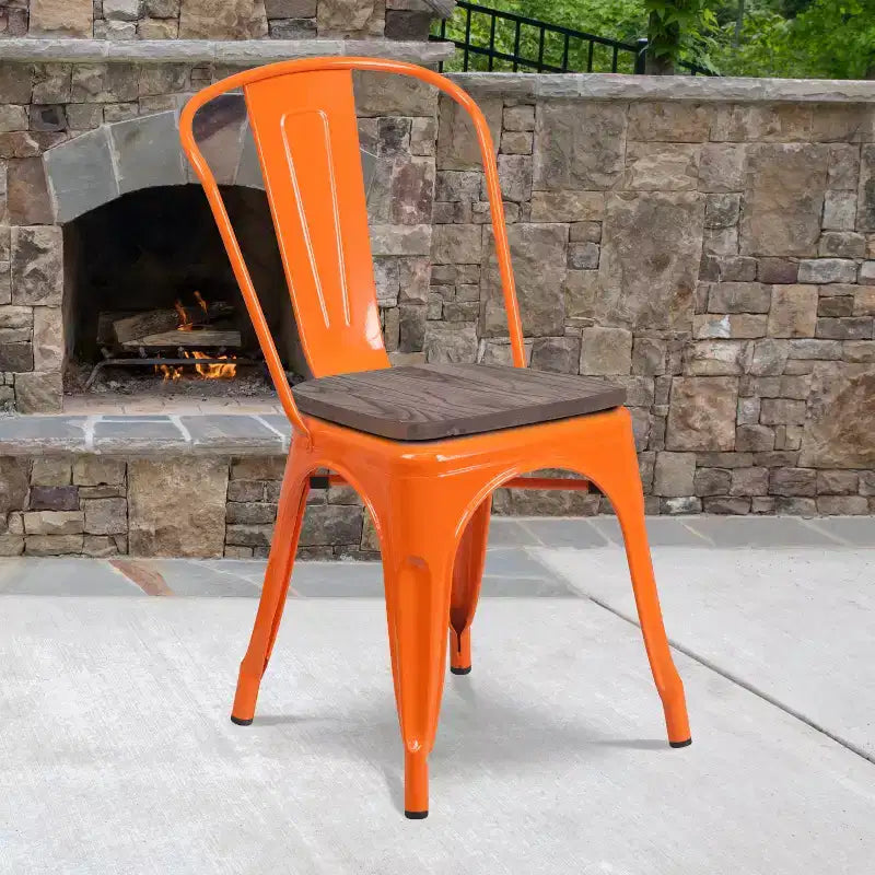 Flash Furniture Metal Stackable Chair with Wood Seat