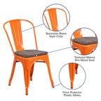 Flash Furniture Metal Stackable Chair with Wood Seat