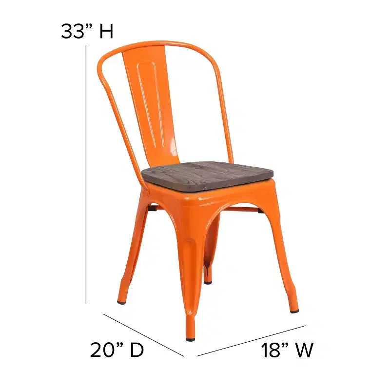 Flash Furniture Metal Stackable Chair with Wood Seat