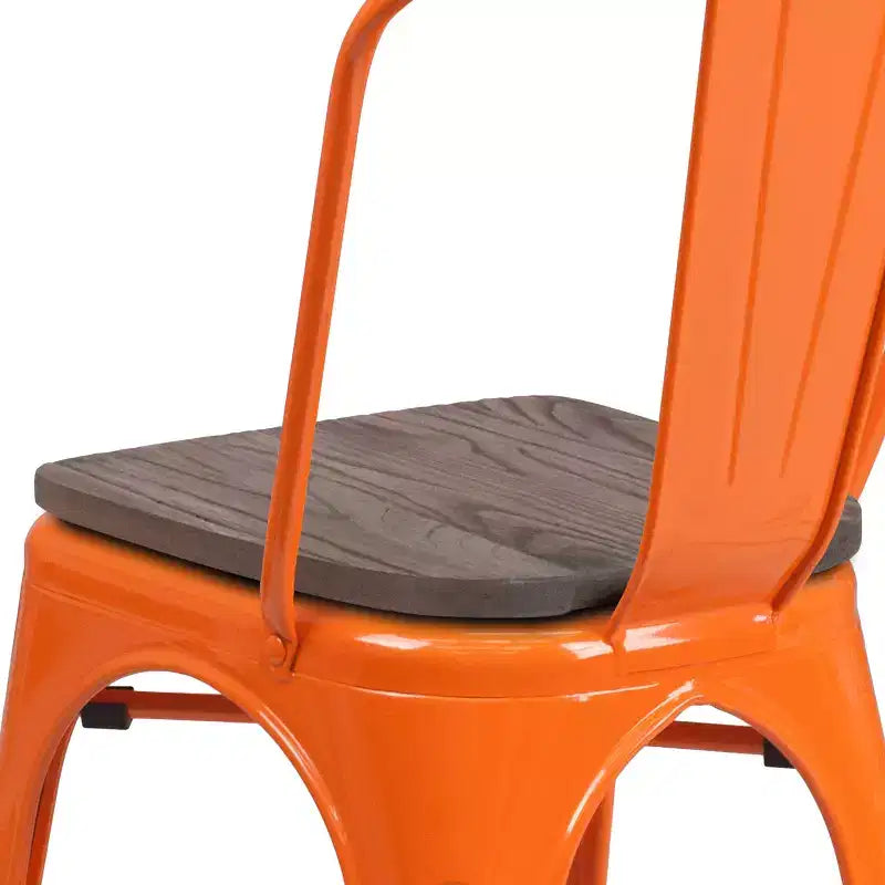 Flash Furniture Metal Stackable Chair with Wood Seat