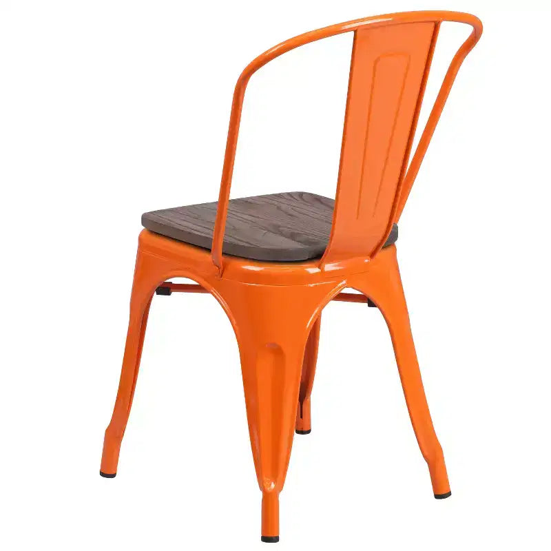 Flash Furniture Metal Stackable Chair with Wood Seat