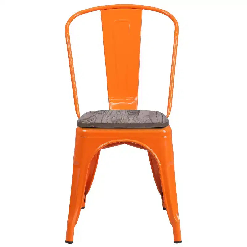 Flash Furniture Metal Stackable Chair with Wood Seat