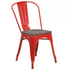 Flash Furniture Metal Stackable Chair with Wood Seat
