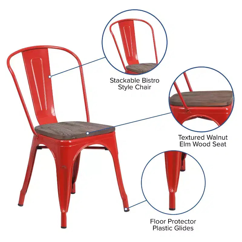 Flash Furniture Metal Stackable Chair with Wood Seat