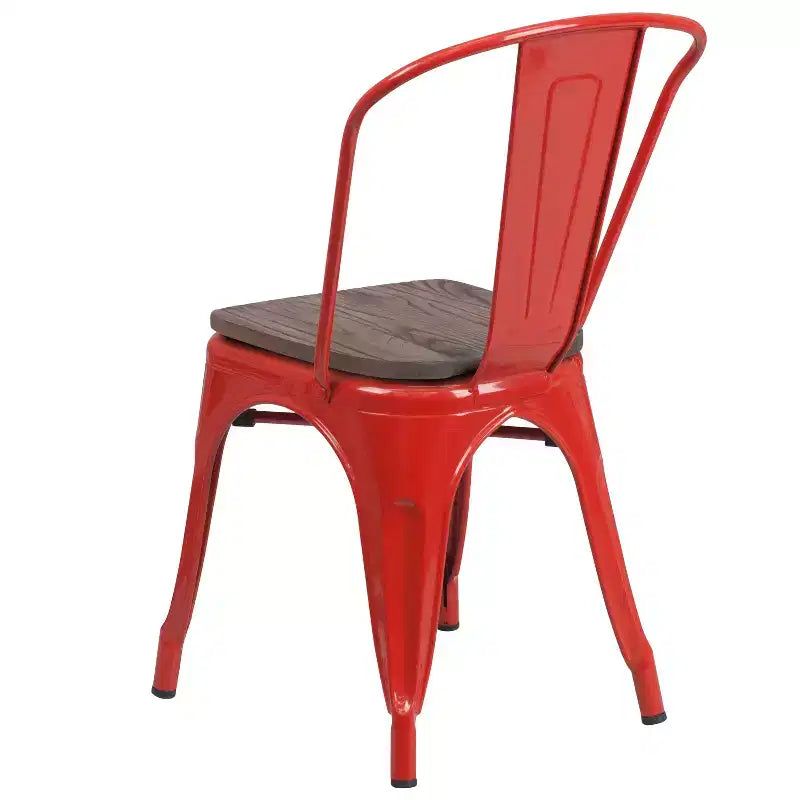 Flash Furniture Metal Stackable Chair with Wood Seat