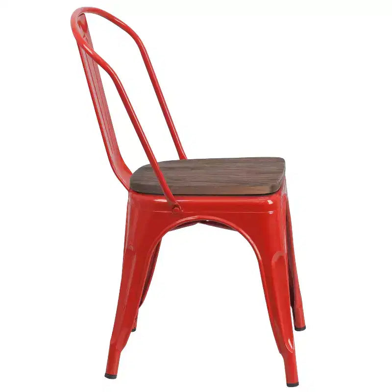 Flash Furniture Metal Stackable Chair with Wood Seat