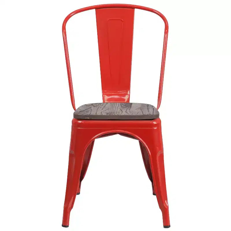 Flash Furniture Metal Stackable Chair with Wood Seat