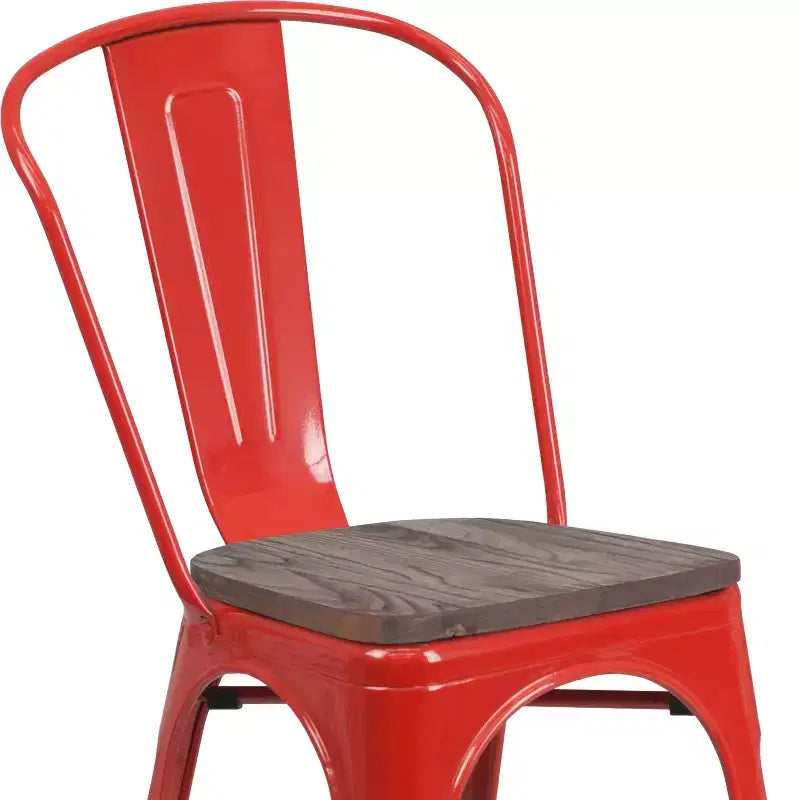 Flash Furniture Metal Stackable Chair with Wood Seat