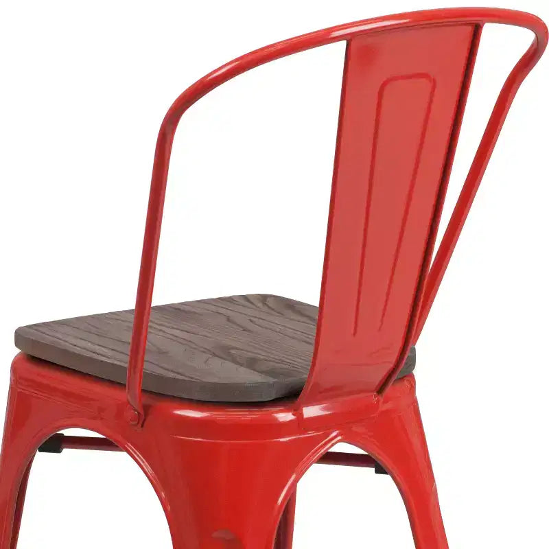 Flash Furniture Metal Stackable Chair with Wood Seat