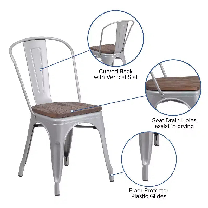Flash Furniture Metal Stackable Chair with Wood Seat