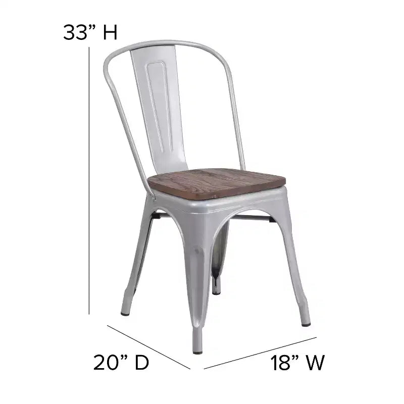Flash Furniture Metal Stackable Chair with Wood Seat