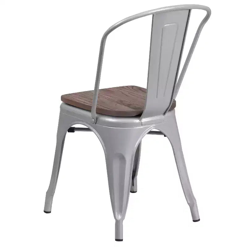 Flash Furniture Metal Stackable Chair with Wood Seat