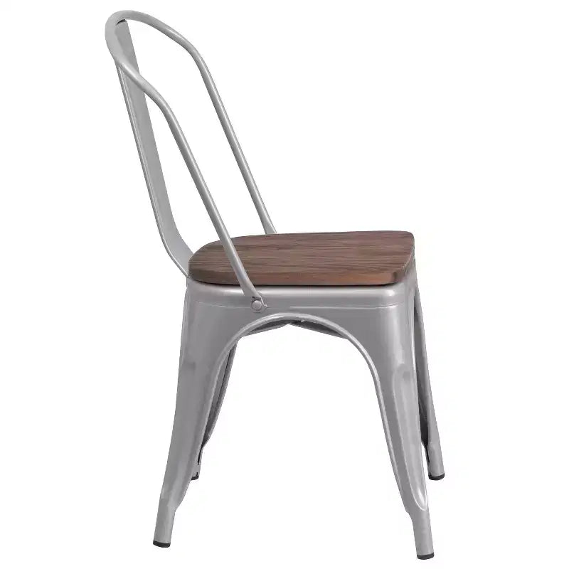 Flash Furniture Metal Stackable Chair with Wood Seat