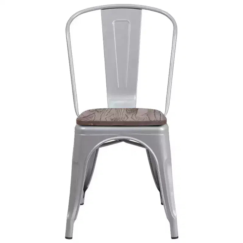 Flash Furniture Metal Stackable Chair with Wood Seat