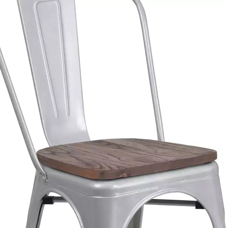 Flash Furniture Metal Stackable Chair with Wood Seat