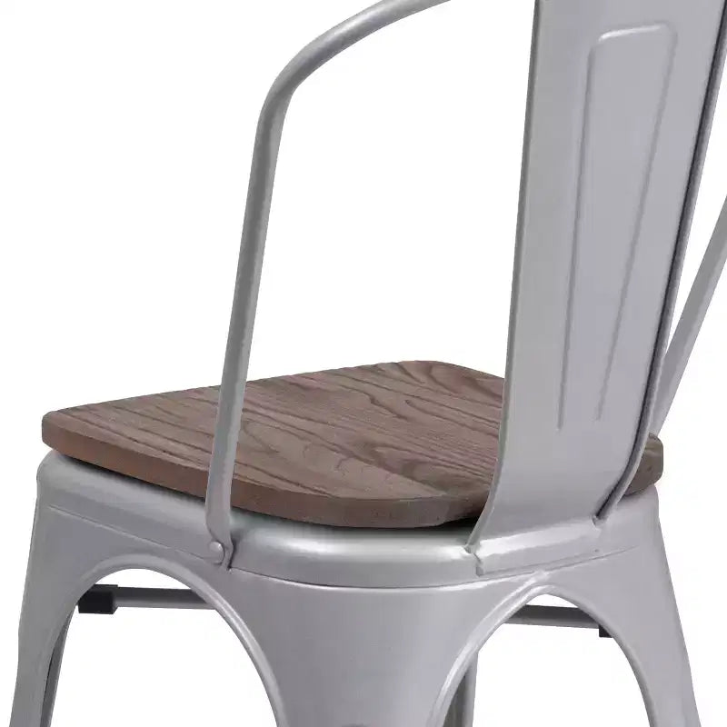 Flash Furniture Metal Stackable Chair with Wood Seat