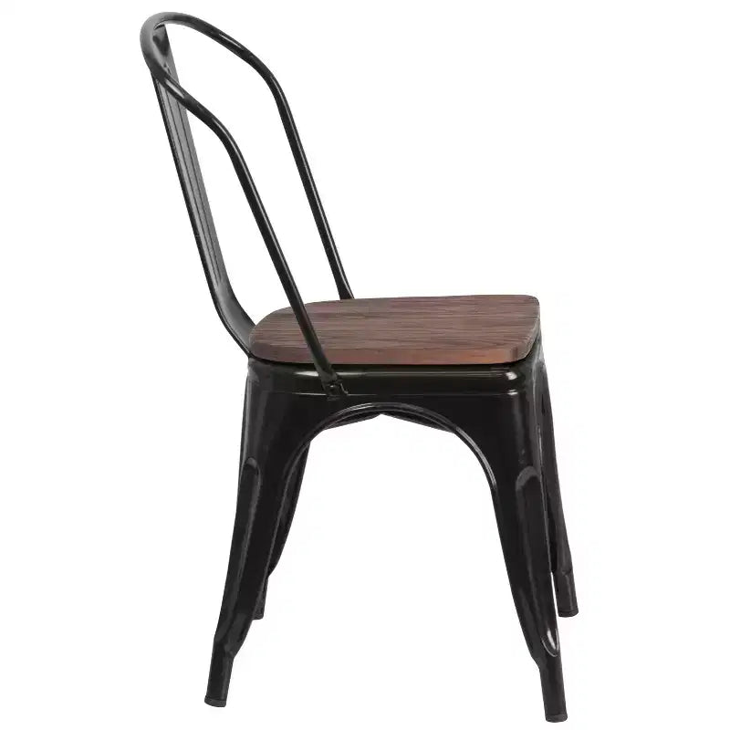 Flash Furniture Metal Stackable Chair with Wood Seat