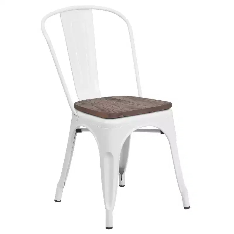 Flash Furniture Metal Stackable Chair with Wood Seat