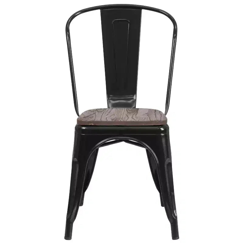 Flash Furniture Metal Stackable Chair with Wood Seat