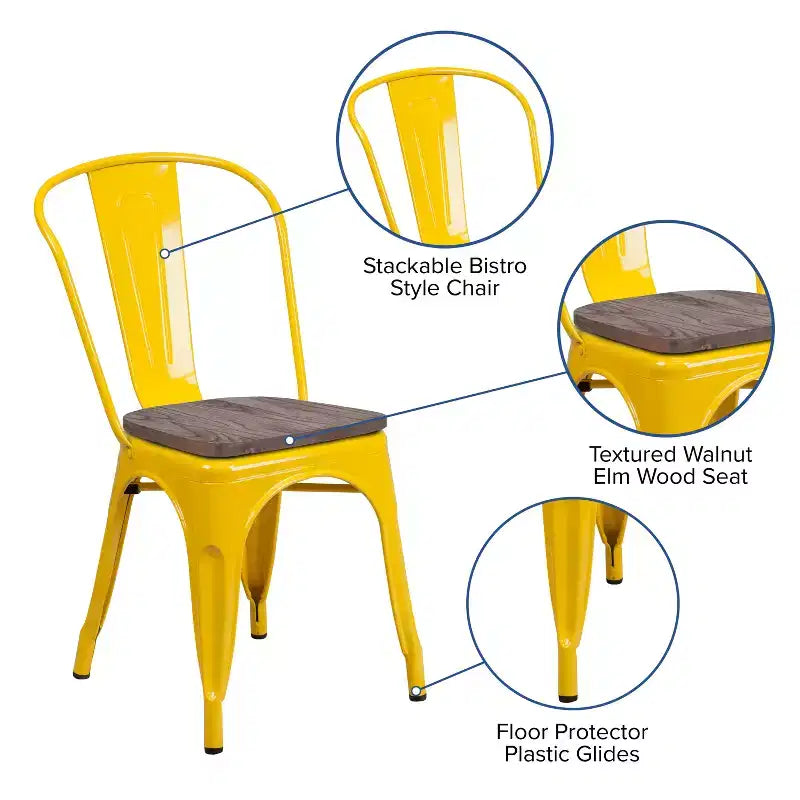 Flash Furniture Metal Stackable Chair with Wood Seat