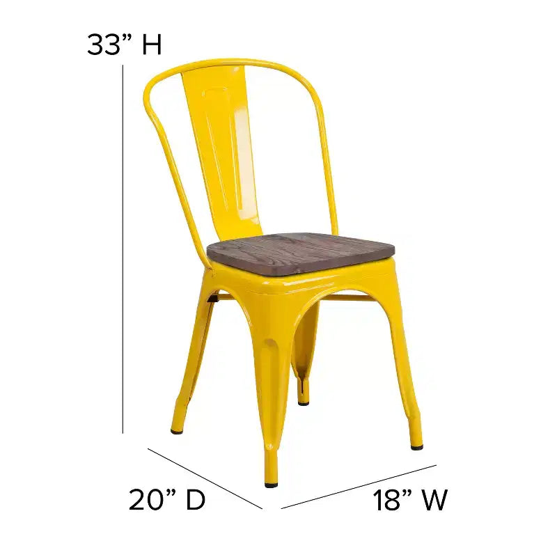 Flash Furniture Metal Stackable Chair with Wood Seat