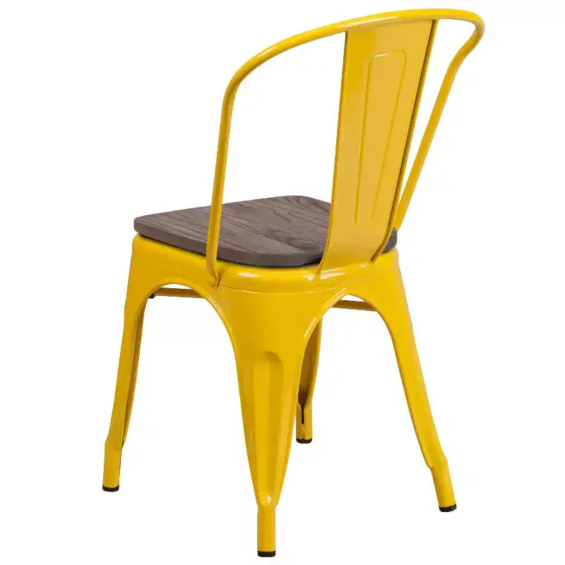 Flash Furniture Metal Stackable Chair with Wood Seat