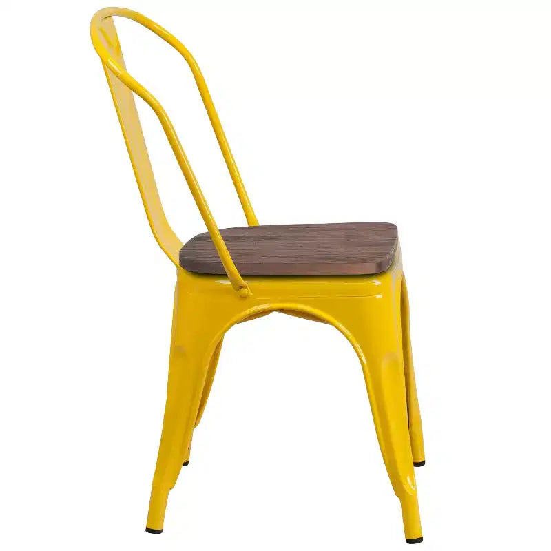 Flash Furniture Metal Stackable Chair with Wood Seat