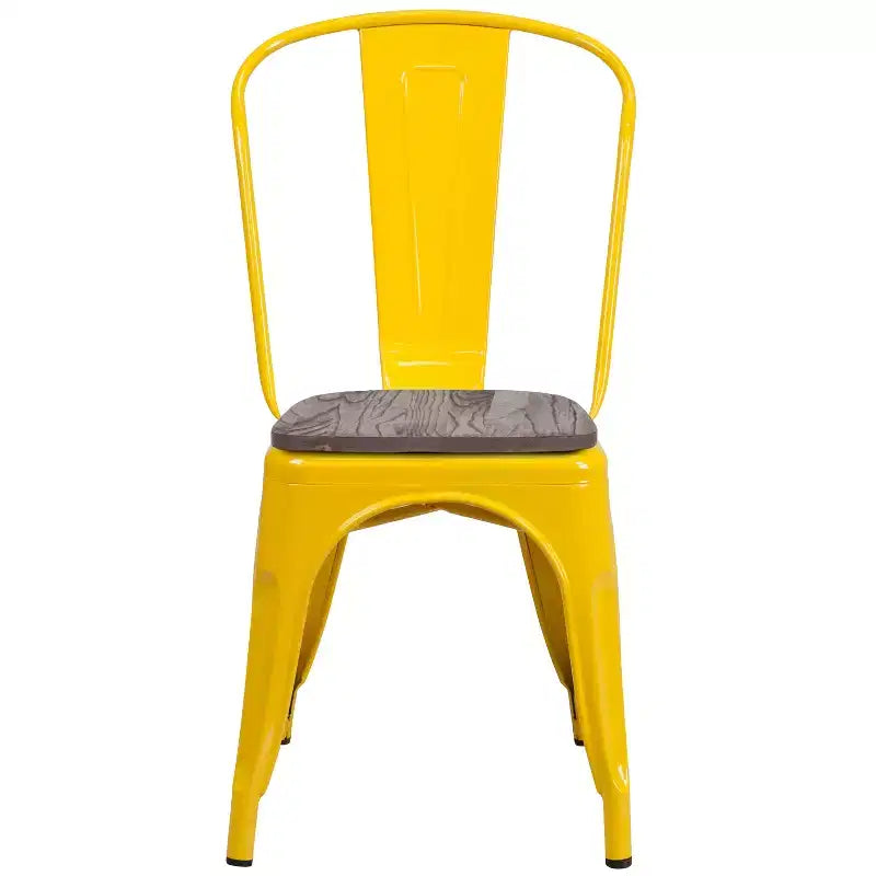 Flash Furniture Metal Stackable Chair with Wood Seat