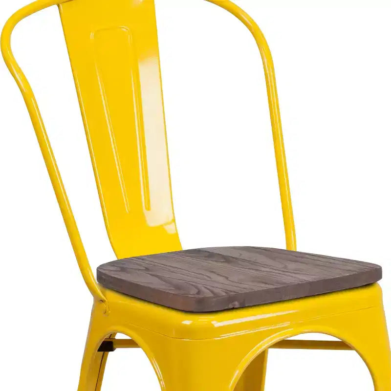 Flash Furniture Metal Stackable Chair with Wood Seat