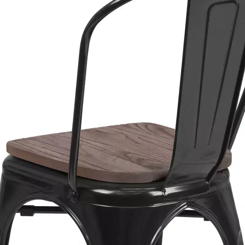 Flash Furniture Metal Stackable Chair with Wood Seat