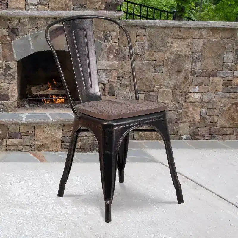 Sedia impilabile Flash Furniture in metallo con sedile in legno