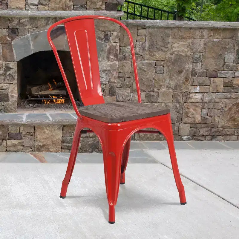 Sedia impilabile Flash Furniture in metallo con sedile in legno