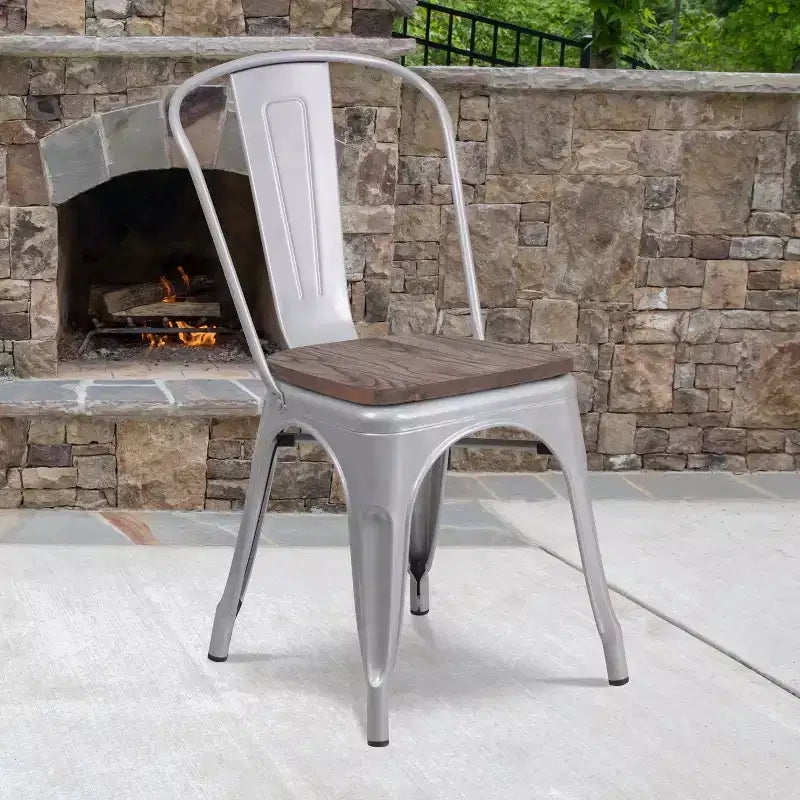 Sedia impilabile Flash Furniture in metallo con sedile in legno