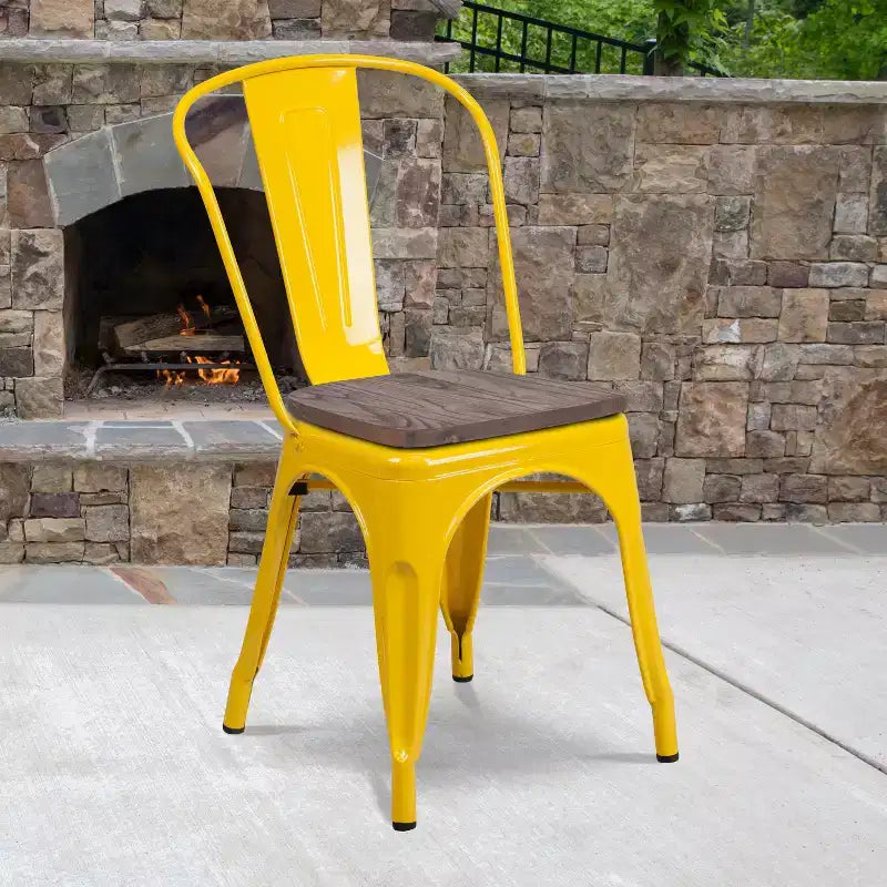 Sedia impilabile Flash Furniture in metallo con sedile in legno