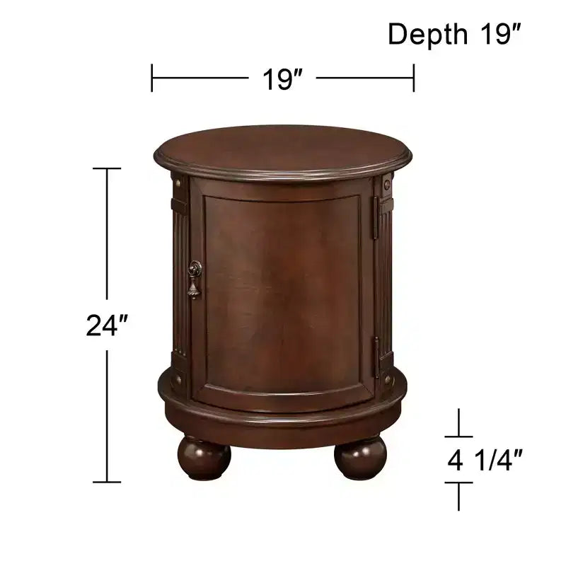 Elm Lane Kendall Vintage Espresso Wood Round Accent Table 19 Wide with Door and 2-Shelf Dark Brown for Living Room Bedroom Bedside Entryway Office